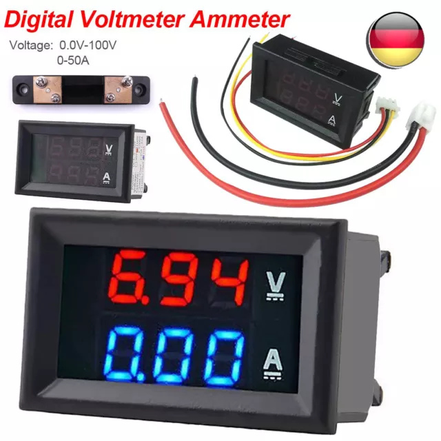 Digital LED DC 50A 100V Doppel Voltmeter Amperemeter Volt Amp Meter Anzeige DE