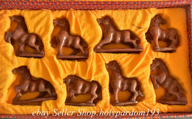 4.8" Old Chinese Red Xiu Jade Carved Fengshui 8 Horse Statue Sculpture Set