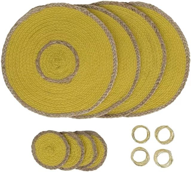 Penguin Home Set of 12 Jute Placemats, Coasters and Napkin Rings - 32 cm