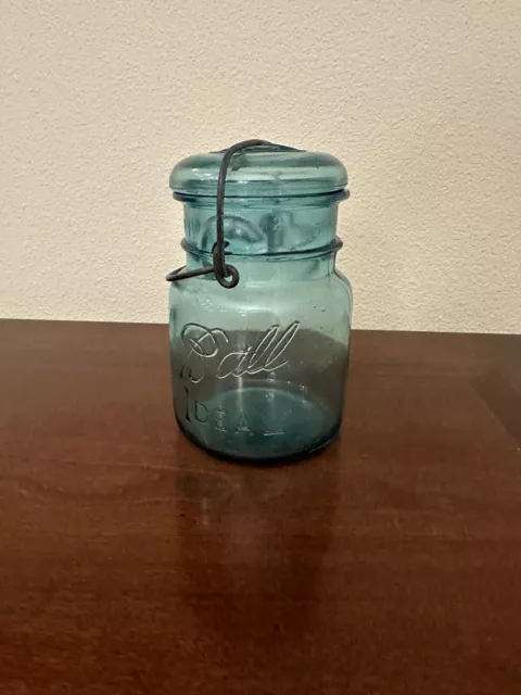 Vintage Ball Ideal Pint Aqua Blue Mason Jar With Lid