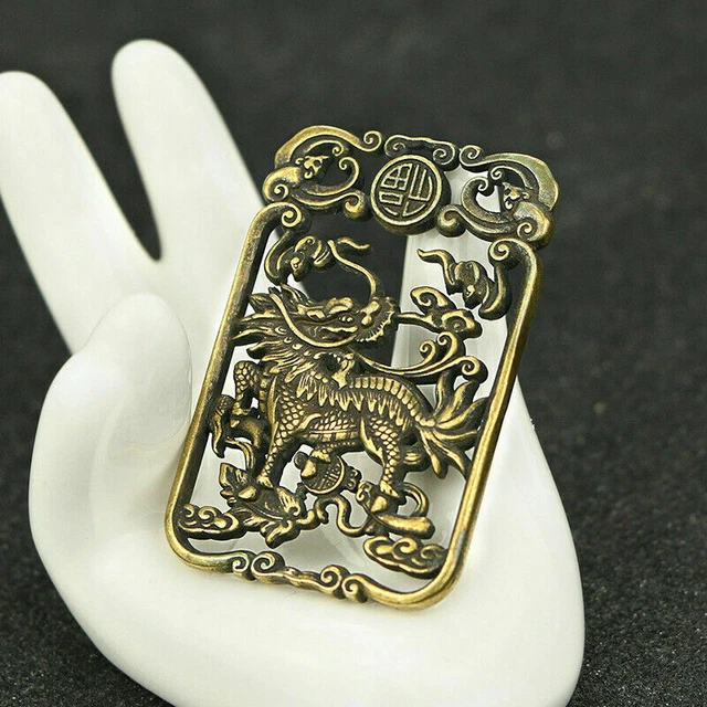 Chinese Handmade Copper Brass Unicorn Small Feng Shui Statue Pendant Collection