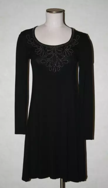 Nwot New Karen Kane Black Embellished Long Sleeve Below-Knee Dress S