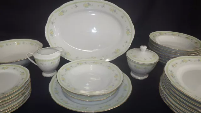 Fine China Dinnerware set Yellow floral service 8 CX54 China EUC gold trim 26pc