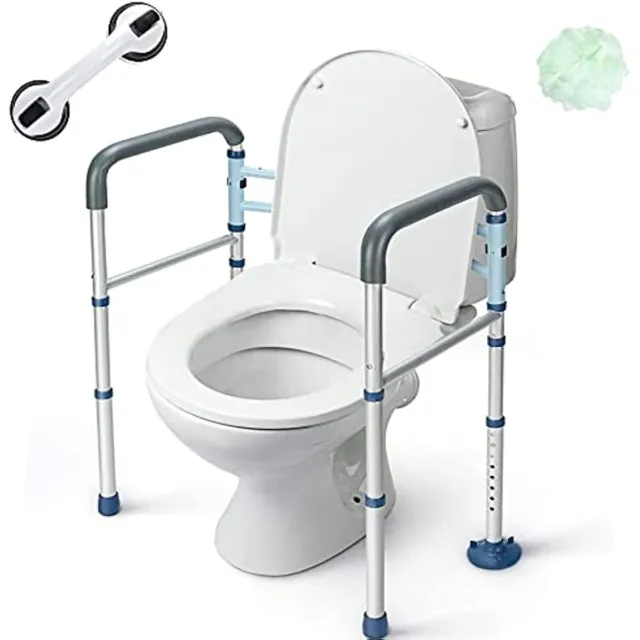 Stand Alone Toilet Safety Rail with Free Grab Bar-Heavy Duty Toilet Safety Frame