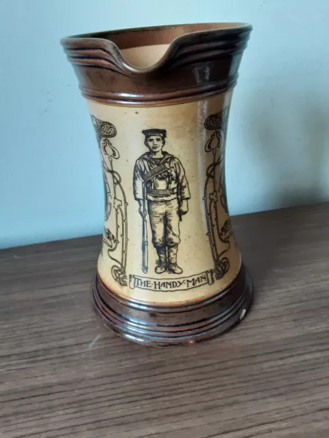 Doulton Lambeth The Handy Man Boer War Commemorative Jug Pitcher Stoneware.