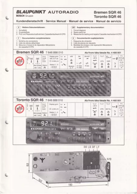 Service Manual-Anleitung für Blaupunkt Bremen SQR 46,Toronto SQR 46