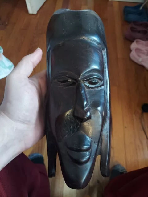 Vintage Hand Carved Ebony Wood Bust Mcm Primitive Sculpture