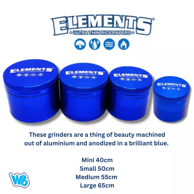 Elements  Blue Alu Metal Grinder 4-Part Aluminium - 4 Sizes Tobacco Herb Crusher