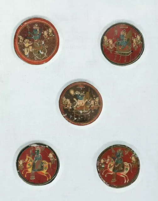 Cinq Ancien East Indien Peint Miniature Folk Peintures, Encadré Together
