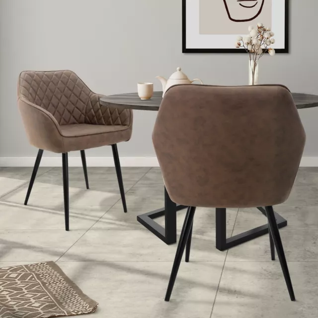 Set 2x chaises de salle à manger cuisine matériau synthétique marron pieds acier