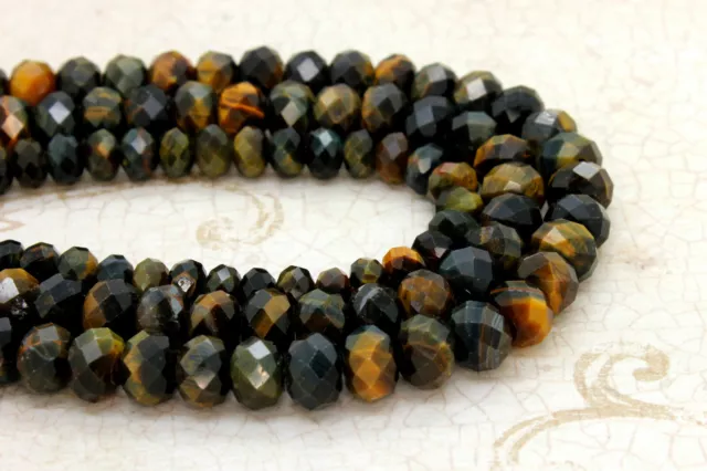 Natural Mixed Tiger Eye, Tiger's Eye Faceted Rondelle Loose Gemstone Stone Beads