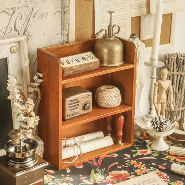 Vintage Wooden Floating Wall Shelves Storage Display Shelf Desktop Small Cabinet