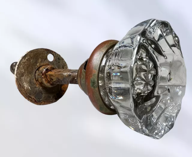 Antique 12 Point Clear Crystal Glass Brass Victorian Door Knob Closet