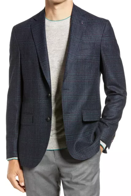 Ted Baker London Karl Mens Slim Fit Plaid Wool Sport Coat 46 Long Navy - NWT