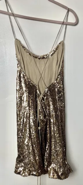 ASOS Gold Shiny Sequin Covered Tie Back Mini Dress Size UK 14