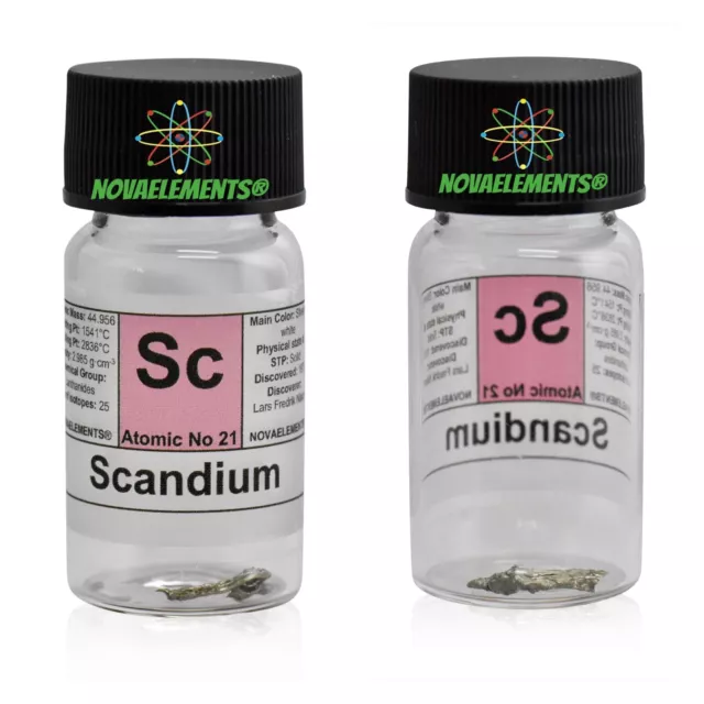 Scandium metal Sc element 21 shiny sample ≅ 0.1g 99.99% in labeled glass vial