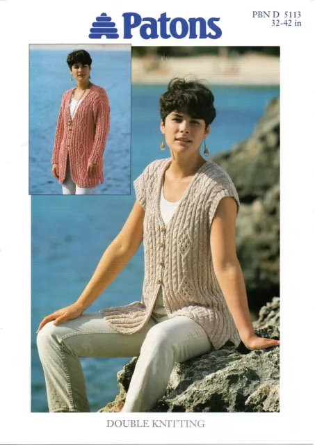 5113 Ladies Long/Short Sleeve Waistcoat/Cardigan Knitting Pattern In DK  32-42"