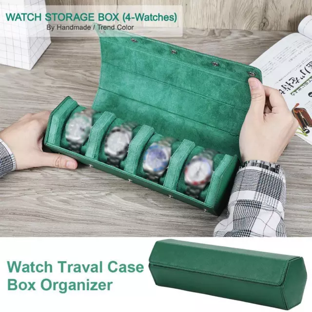 Watch Traval Case Box Organizer 4 Slots Genuine Leather Portable A9R0