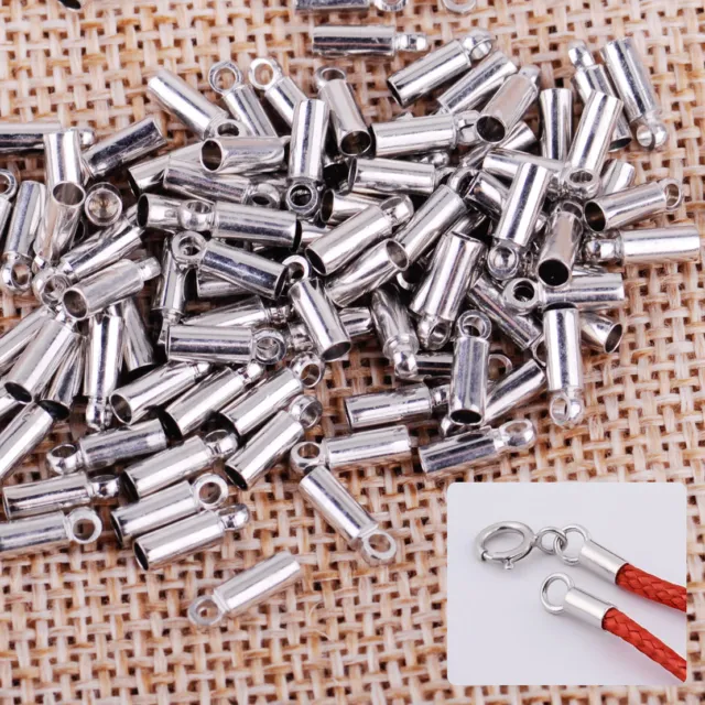 100pcs Silver Barrel Bead Leather Cord Necklace Jewelry Findings DIY Ends Caps