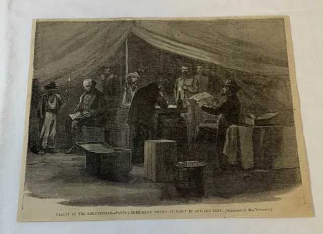 1864 magazine engraving~PAYING SHERIDAN's TROOPS in Butler's tent