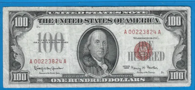 1966 $100 USN-Legal Tender Note,Red Seal,Circ VF,Nice!