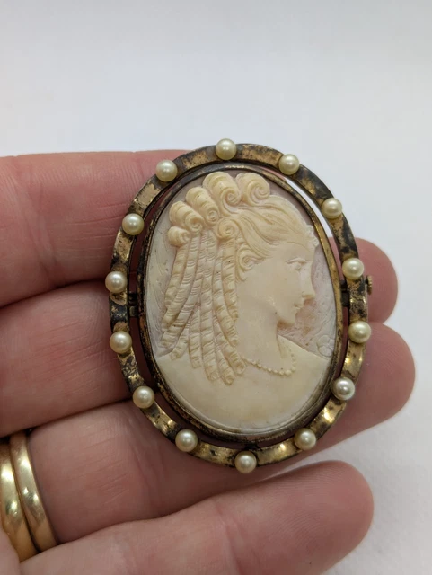 Broche Camée ancien En Porcelaine Limoges Portrait de femme - Monture