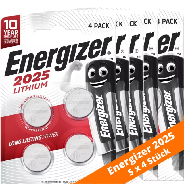 20 x Energizer CR 2025 Lithium Batterie Knopfzelle DL2032 3V 155mAh 5 x 4er VPE