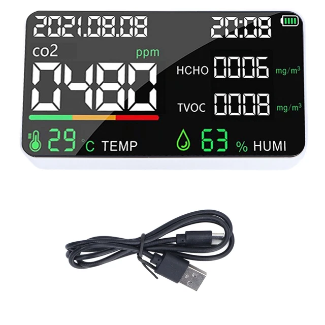 (White)Carbon Dioxide Detector 1200mAh USB Rechargeable CO2 HCHO Tester Multi US