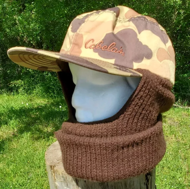 VINTAGE CABELAS HUNTING Camo Hat Trapper Cap Built-in Beanie Large USA ...