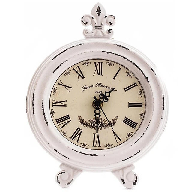 Horloge De Table Vintage - Bois Noir Style Usine - Motif Marguerites Victorien