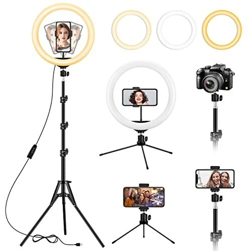 Ring Light with Floor Tripod and Desk Stand(Ringlight Kit Totally 74" 13 inch