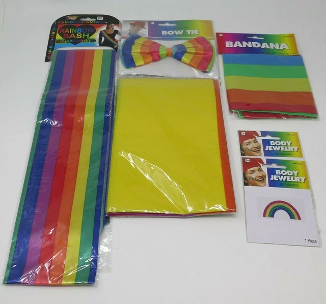 Dress Up Set Rainbow Colorful Pride Sash Bow Tie Bandana Flag Stickers Set of 6
