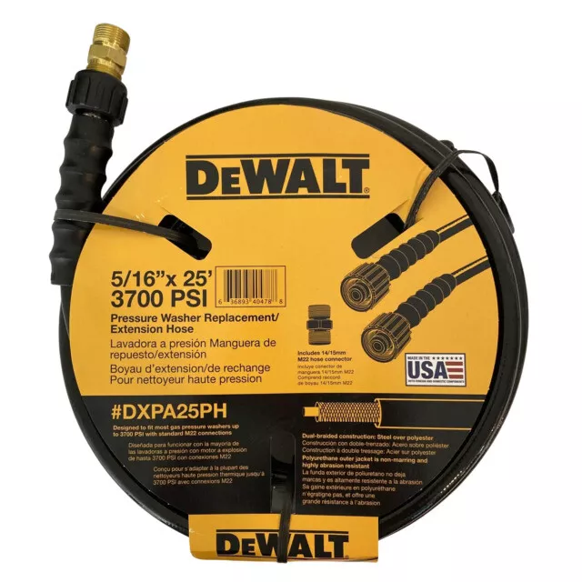 Dewalt 5/16” x 25’ 3700 PSI Pressure Washer Replace/Extension Hose, 636893404788