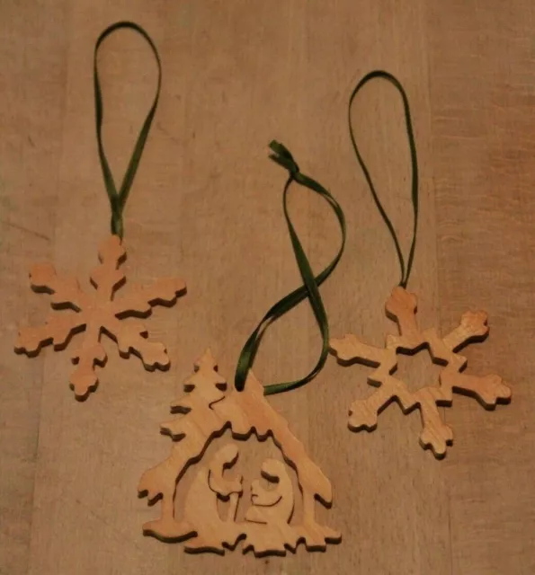 3-teilig Krippe Schneeflocke aus Holz zum Aufhängen *** Christbaumschmuck