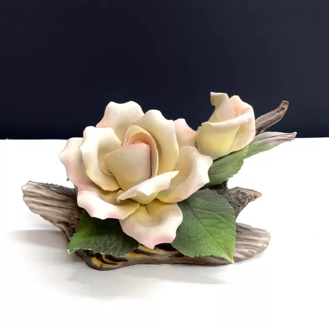 Vintage Capodimonte Signed Porcelain Rose Flower Ornament