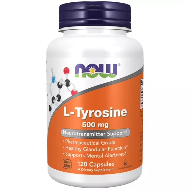 NOW Foods L-Tyrosine 500 mg 120 Capsules, Supports Alertness and Focus, Stress