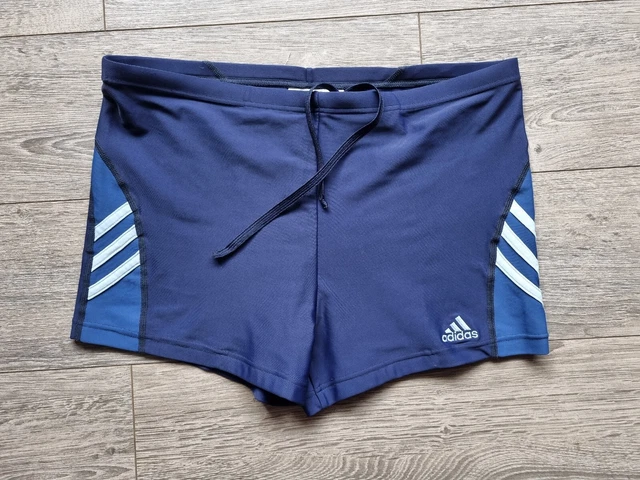 Pantaloncini da nuoto vintage Adidas 2003 UK 36 blu navy bauli elasticizzati aderenti