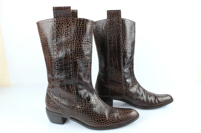 SEDUCTA Paris VINTAGE Bottines Cuir Marron Aspect Reptile T 39 Très Bon Etat