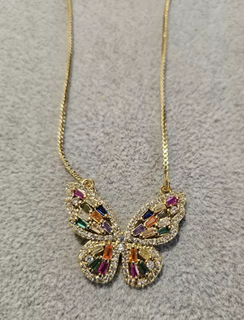 Stunning Turkish Design Gold Plated  Multicolour Crystal Butterfly Necklace