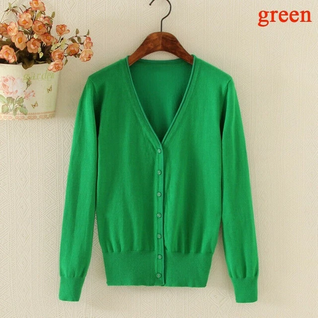 Donna Corto Maglia Cardigan Felpe Cappotto Manica Lunga Scollo A V Solido Slim