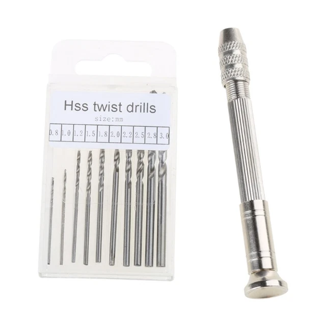 Mini Hand Drill + 10pcs 0.8-3.0mm Drill Bits Set Portable Hand