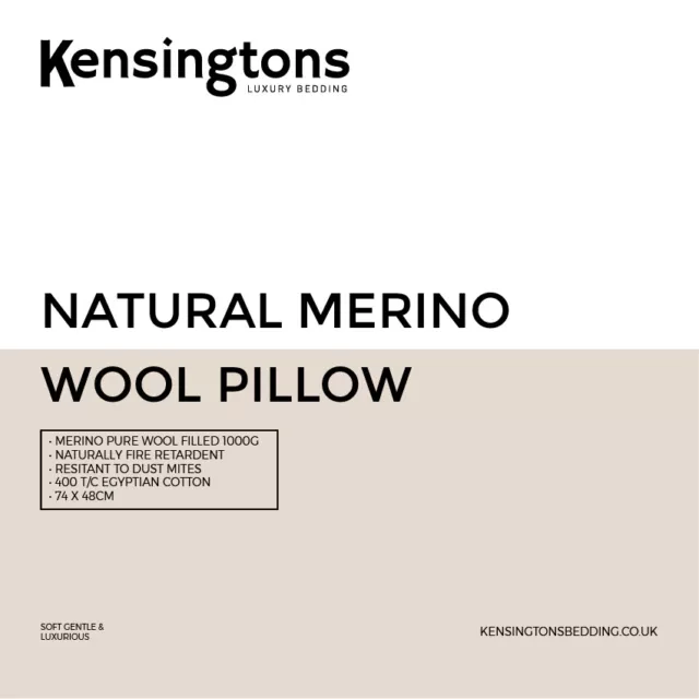 Kensingtons® Natural Merino Wool Filling Pillows Quilted Cotton Cover  48x74cm