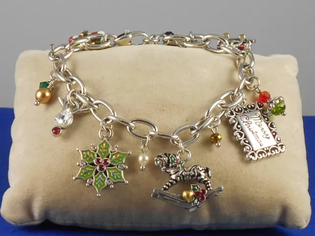 Brighton Silver YULETIDE Rocking Horse Handbag Holly Holiday Charm Bracelet $98