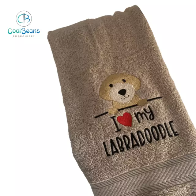 Labradoodle Dog Towel - Personalised - Flannel/ Hand Towel/ Bath Towel