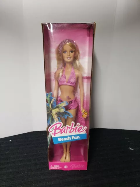 BEACH FUN BARBIE Doll 2006 New in Box J0709 sunscreen & heart