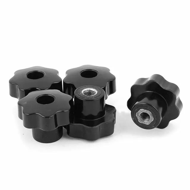 M8x39mm Plastic Star Head Screw On Type Clamping Knob Grip Black 5pcs