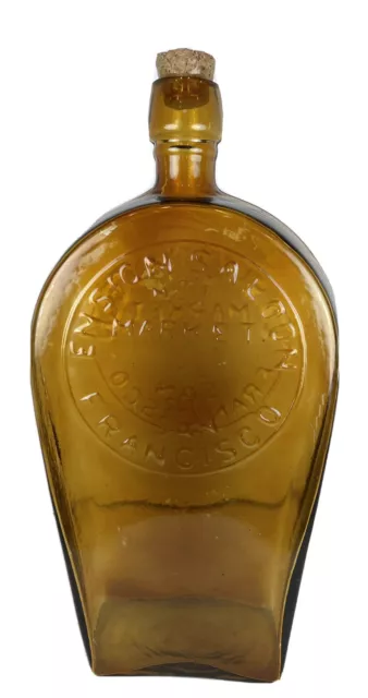 Rare Ensign Saloon San Francisco 15” Huge Yellow Whiskey Bottle W/ Cork