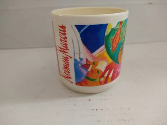 VTG Neiman Marcus Christmas Holiday Cat & Aquarium Plastic Coffee Mug Cup