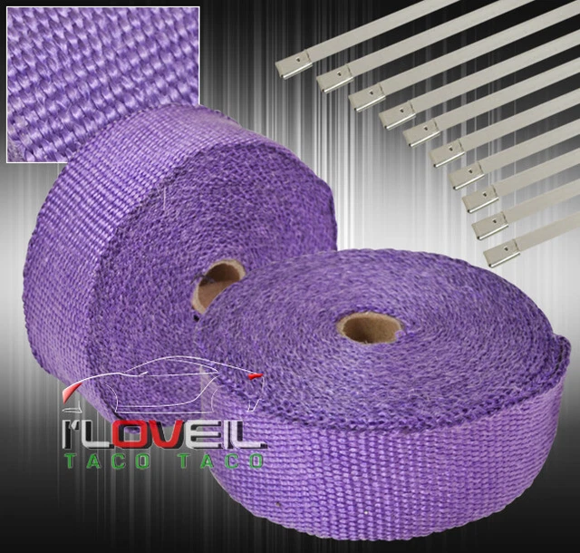360" 30Ft Heat Wrap Shield Cover Turbo Header Engine High Temp +Zip Ties Purple