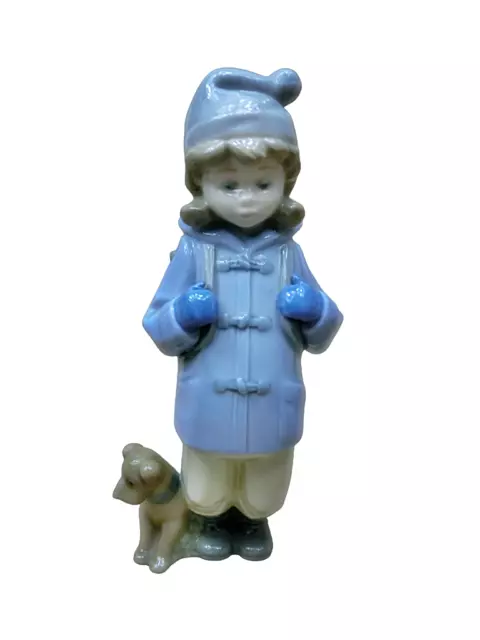 NAO by Lladro Figur Porzellan Mädchen mit Hund 1987   Winter Weihnachten
